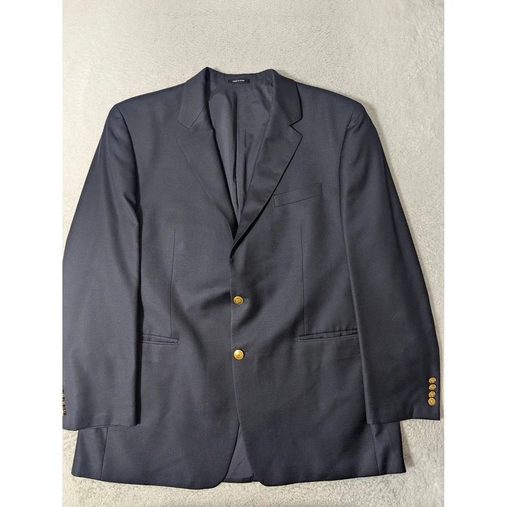 Lauren Ralph Lauren‎ Blazer Mens 46L Navy Blue 100% Wool Gold Button Coat